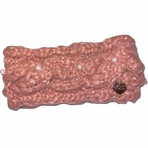 Betsey Johnson Cable Knit Pink Pearl Headband